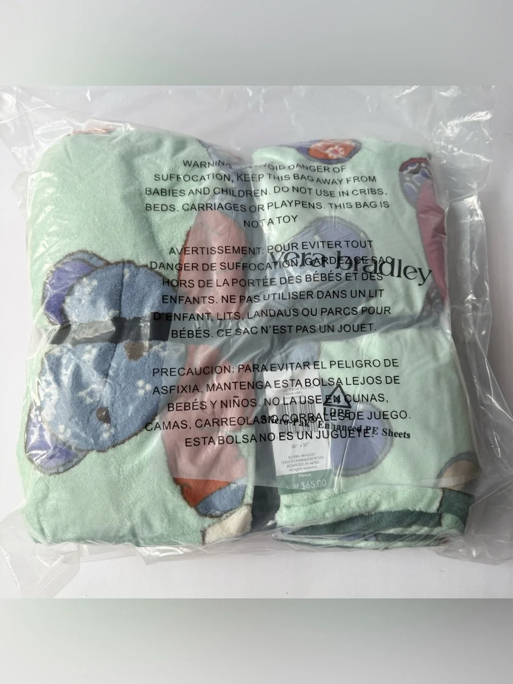 Vera Bradley Toasty Teddies Teddy Bears Fleece Throw Blanket 50x80 NEW
